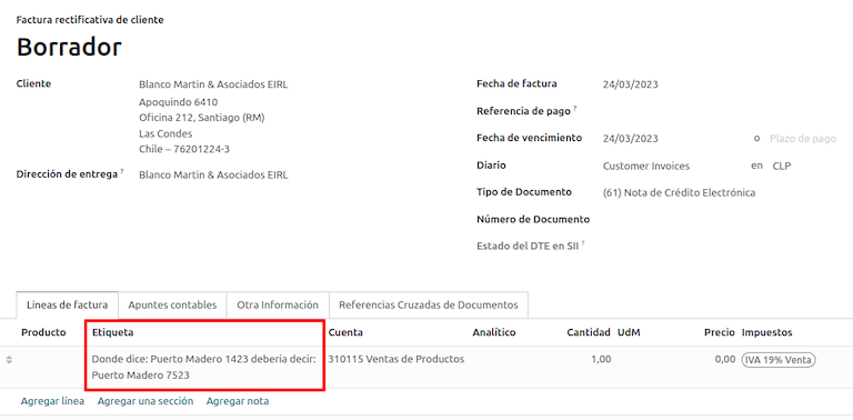 สลิปเครดิตที่มีมูลค่าการแก้ไขในบรรทัดใบแจ้งหนี้