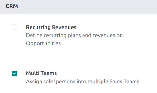 启用多团队设置后的 CRM 应用程序设置页面。