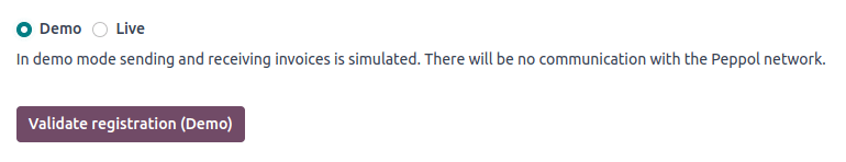 Peppol 演示模式选择