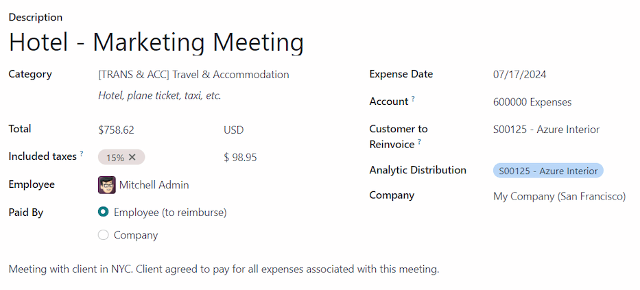 确保在费用上注明要开具发票的客户。