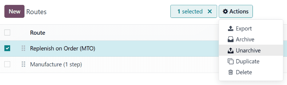 路线页面上的取消存档操作。