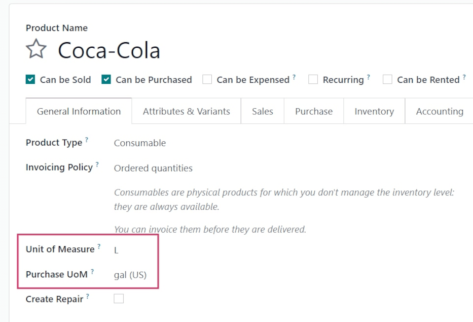 在 Odoo 中配置产品的计量单位