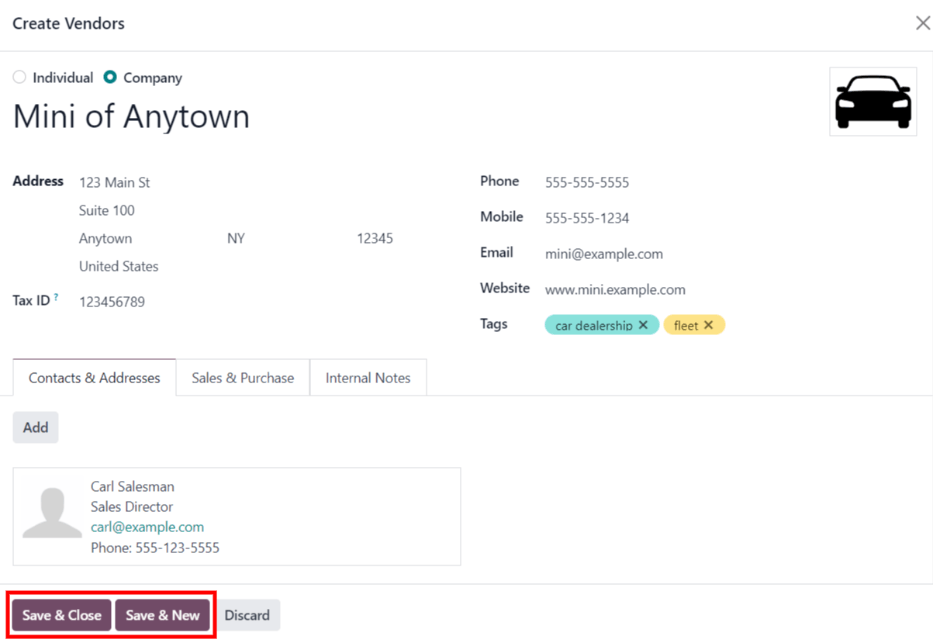 添加新供应商时需填写的供应商表格。